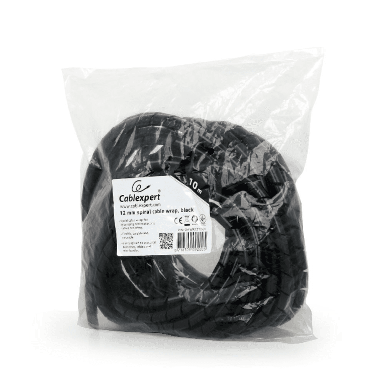 Cable Gembird 12mm Spiral Wrap 10m Negro