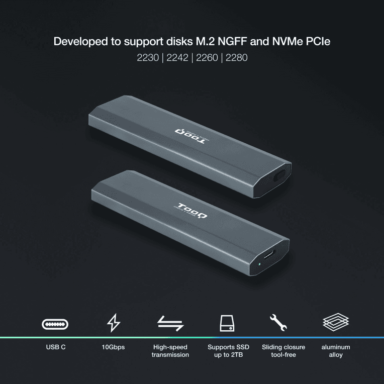 Caja Externa Tooq SSD M.2 NGFF/NVMe Gris miniatura 3
