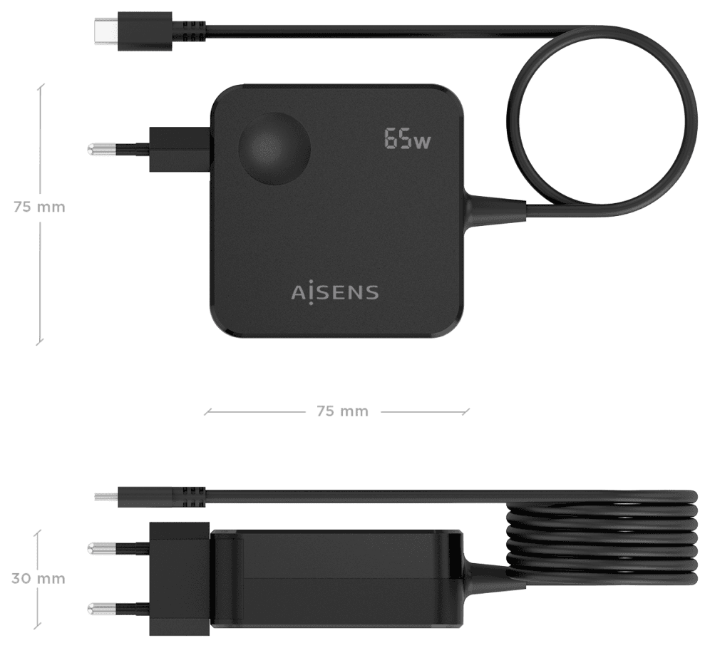 CARGADOR AISENS 65W PD3.0 1XUSB-C 1.5M NEGRO miniatura 5