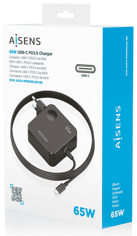 CARGADOR AISENS 65W PD3.0 1XUSB-C 1.5M NEGRO miniatura 8