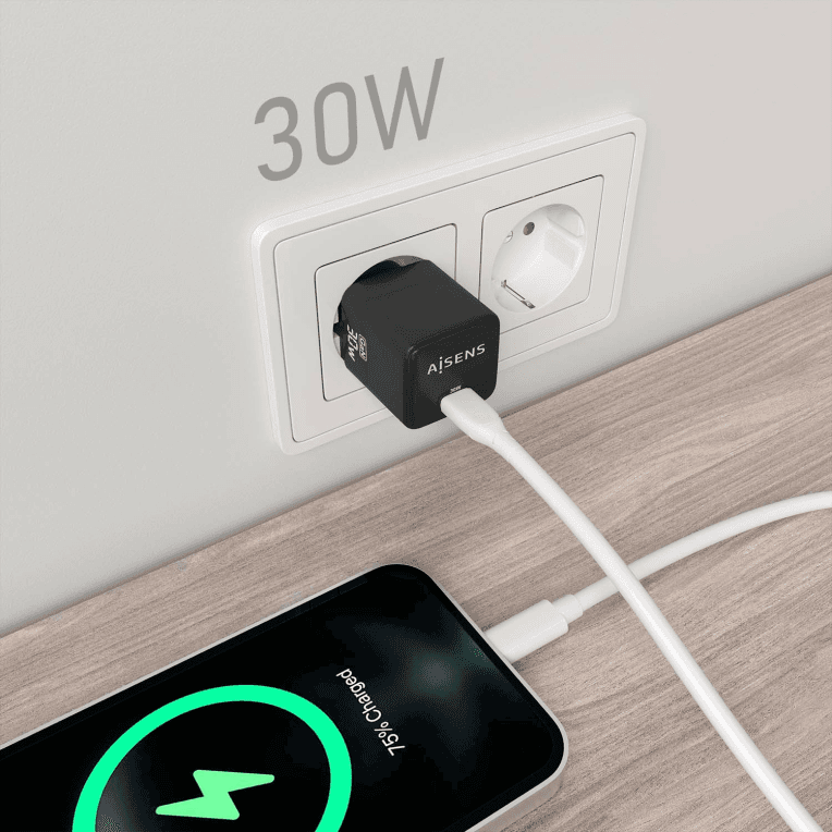 Cargador Aisens GaN 30W USB-C PD3.0 QC4.0 Negro miniatura 5