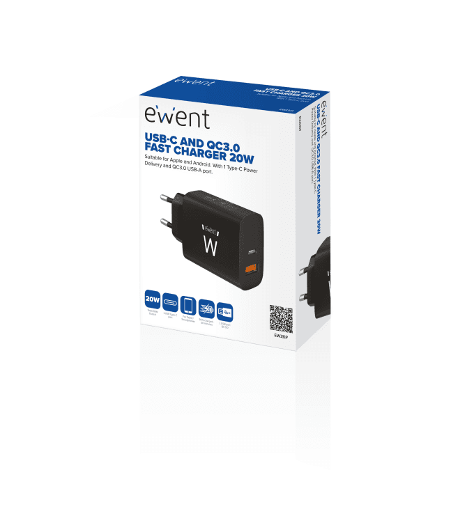 Cargador Ewent Rápido USB-C y QC3.0 20W miniatura 5