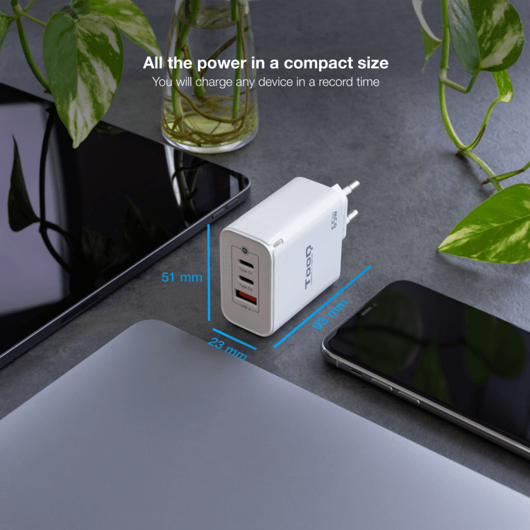 Cargador Tooq GAN 2USB-C PD USB-A QC 65W miniatura 3