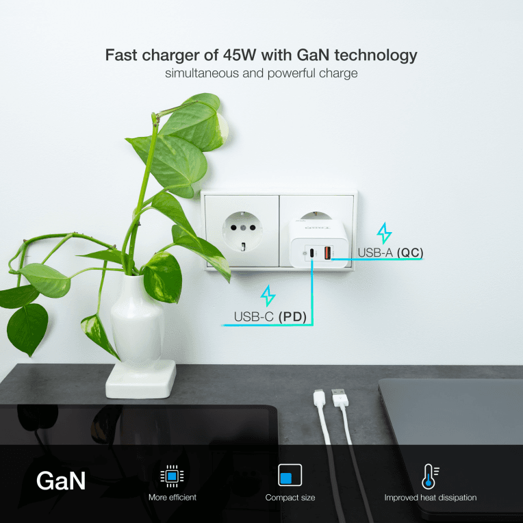 Cargador Tooq GAN USB-C PD USB-A QC 45W miniatura 6