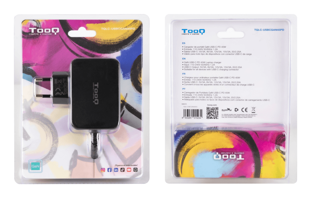 Cargador Tooq Portatil Gan USB-C PD 45W Negro miniatura 5