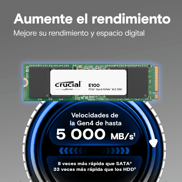 Disco Duro SSD Crucial E100 2 TB NVME Gen4 miniatura 2