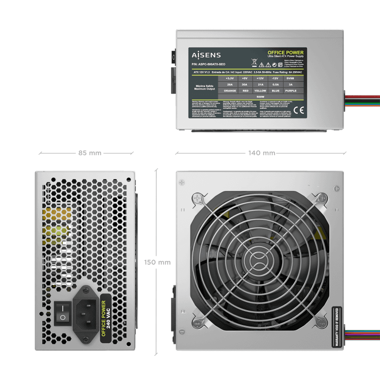 Fuente Aisens ATX 500W Plata miniatura 3