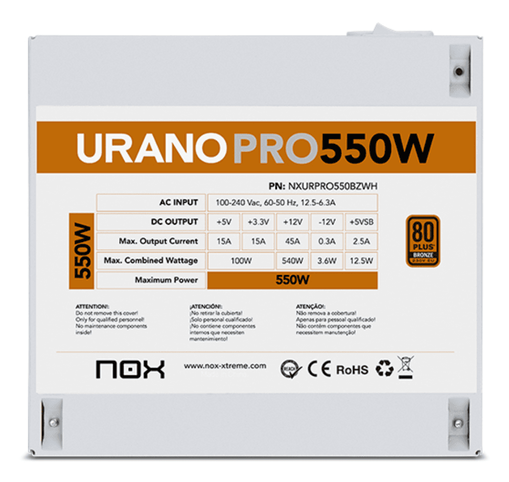 Fuente Nox Urano Pro 550W 80+ Bronze Blanca miniatura 8