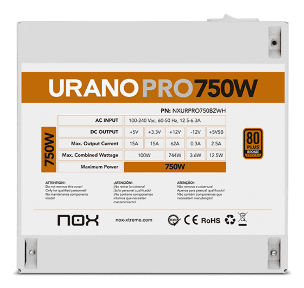Fuente Nox Urano Pro 750W 80+ Bronze Blanca miniatura 8