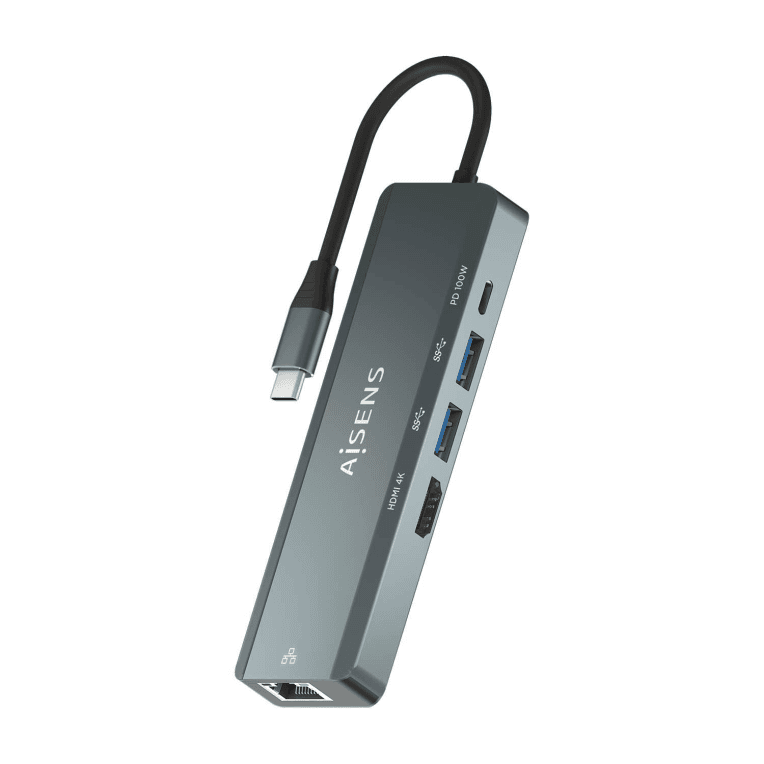 Hub Aisens 5 en 1 USB-C a HDMI RJ45 2xUSB PD 15cm — imagen 1