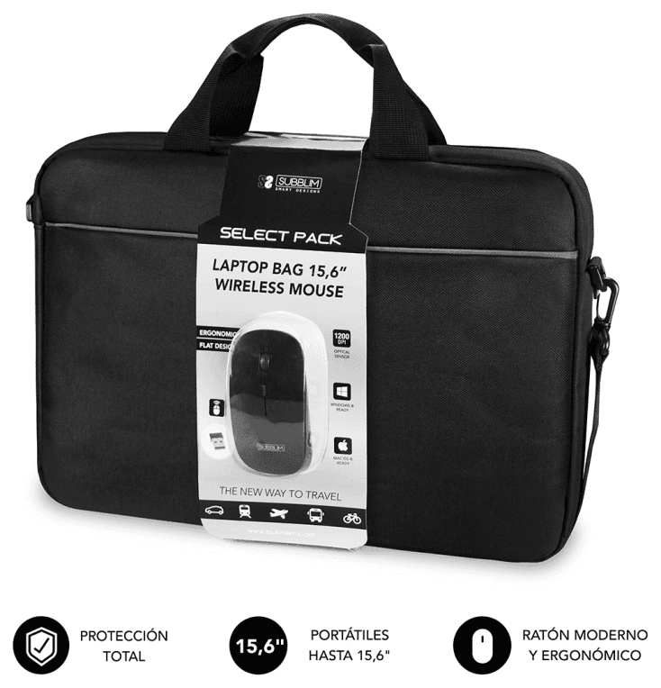 KIT MALETIN+RATON SUBBLIM LAPTOP BAG 15,6" NEGRO — imagen 1