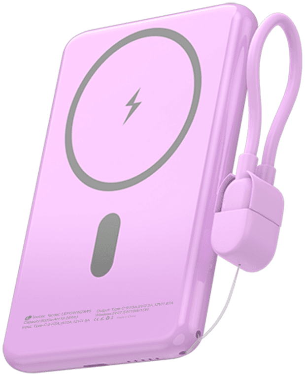Power Bank Leotec inalámbrico 20W 5000mAh Rosa miniatura 3