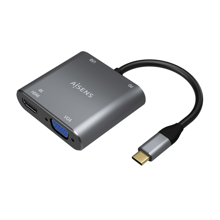 Adaptador Aisens A109-0626 Cable Conversor Usb-C A Vga/Hdmi 4K/Usb3.0/Usb-C Pd Gris 15Cm