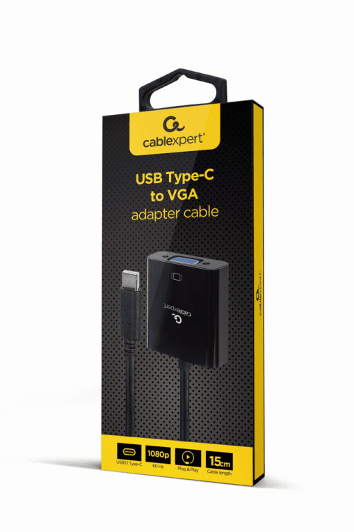 Adaptador Gembird A-CM-VGAF-01 Cable Usb Tipo C A Vga 15 Cm Negro