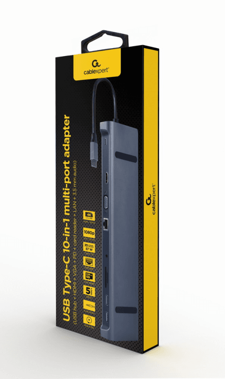 Adaptador Gembird Multipuerto USB Tipo-C 10 en 1 Gris Espacial — imagen 1
