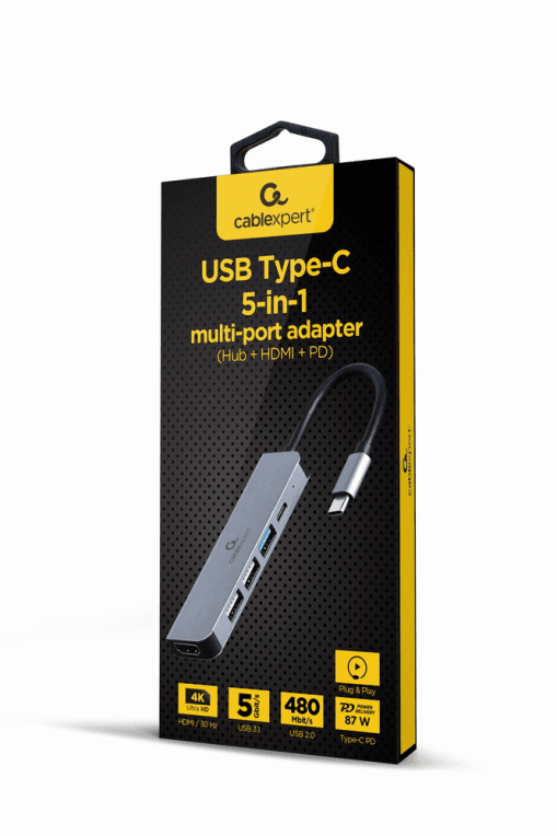Adaptador Gembird Multipuerto USB Tipo-C 5 en 1 Hub con HDMI y PD — imagen 1
