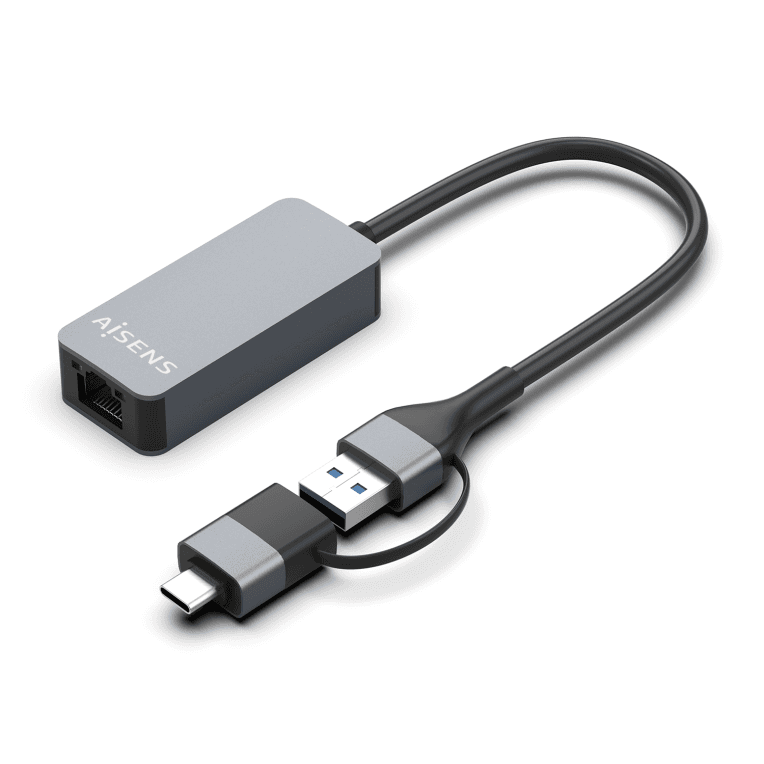 Adaptador Wifi Aisens USB-A+USB-C a Ethernet 2.5G Gris 15cm