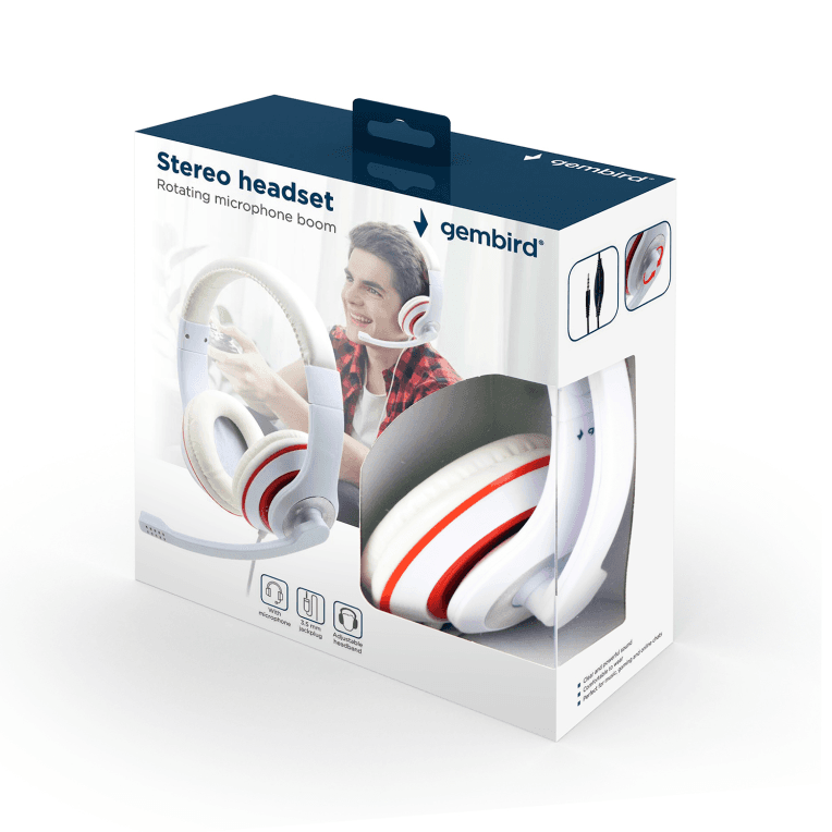 Auriculares Gembird MHS-03-WTRD Blanco Rojo Microfono Alambrico 3.5mm
