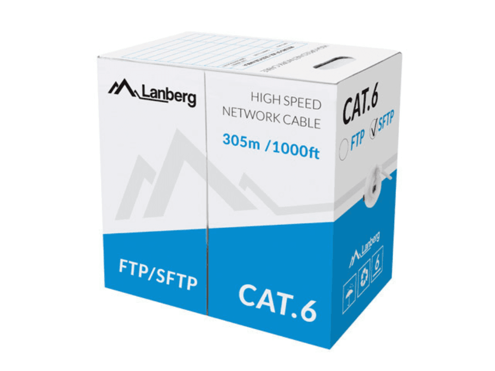 BOBINA CABLE RED LANBERG SFTP RJ45 CAT.6 SOLIDO CU AWG24 CPR 305M GRIS FLUKE — imagen 1