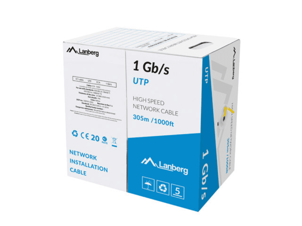 Bobina Cable Red Lanberg UTP RJ45 1GB/S Solido CCA AWG23 305M Amarillo — imagen 1