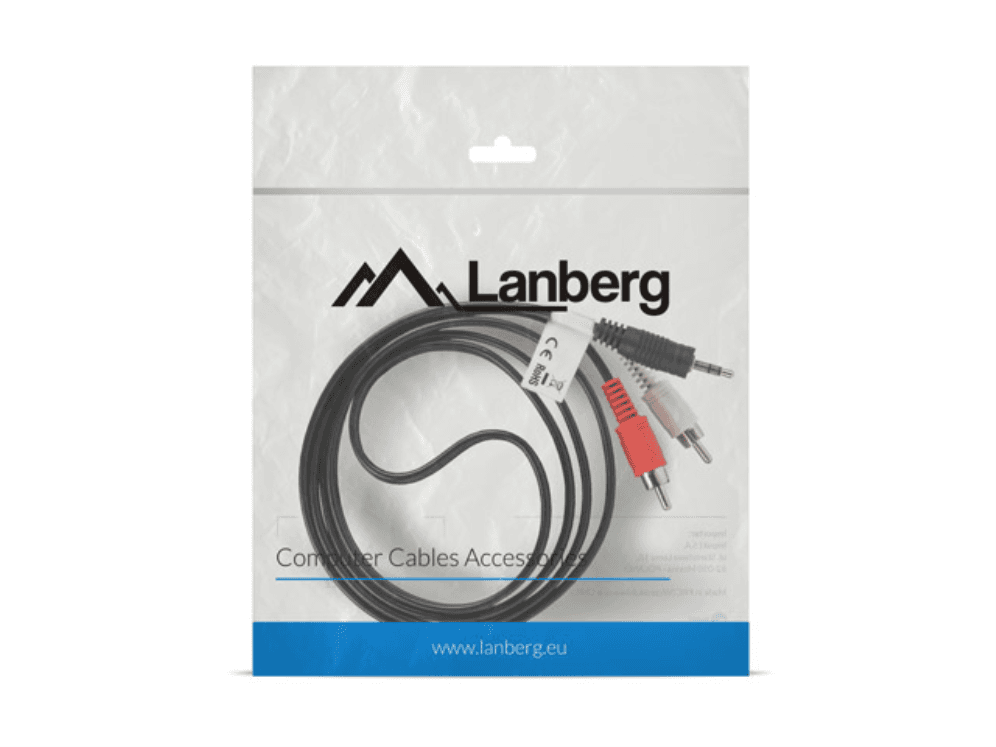 Cable de Audio Lanberg CA-MJRC-10CC-0015-BK Estereo Jack 3.5mm a 2x RCA Macho 1.5m Negro