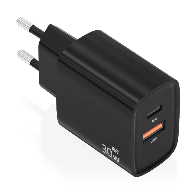 Cargador Aisens Gan 30W 1xUsb-C Pd3.0 Qc4.0 1xUsb-A Qc3.0 Negro — imagen 1