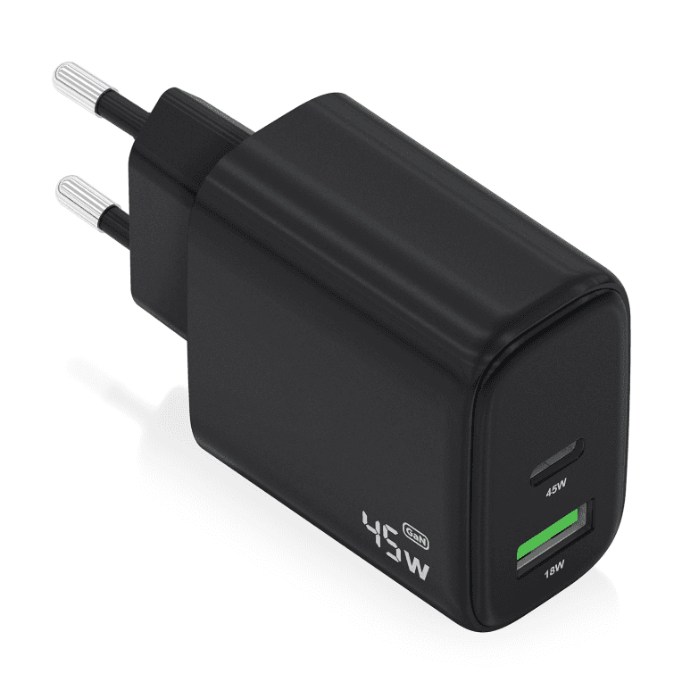 Cargador Aisens Gan 45W 1xUsb-C Pd3.0 Qc4.0 1xUsb-A Qc3.0 Negro — imagen 1