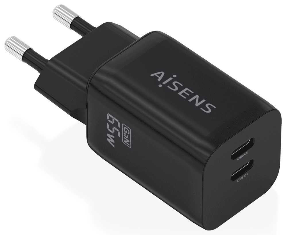 CARGADOR AISENS GaN 65W 2xUSB-C PD3.0 QC4.0 NEGRO 2 — imagen 1