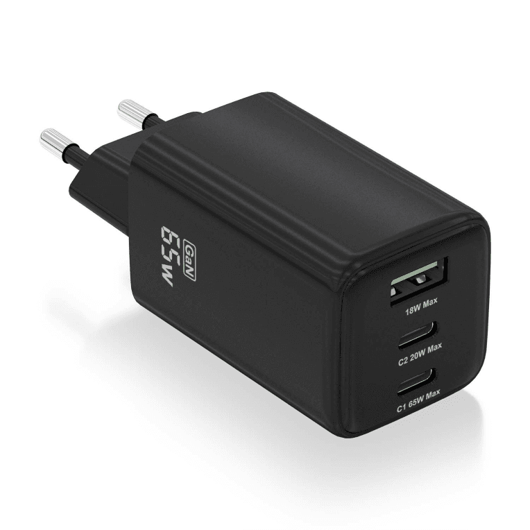Cargador Aisens GaN 65W 2xUSB-C PD3.0 QC4.0 USB-A QC3.0 Negro — imagen 1