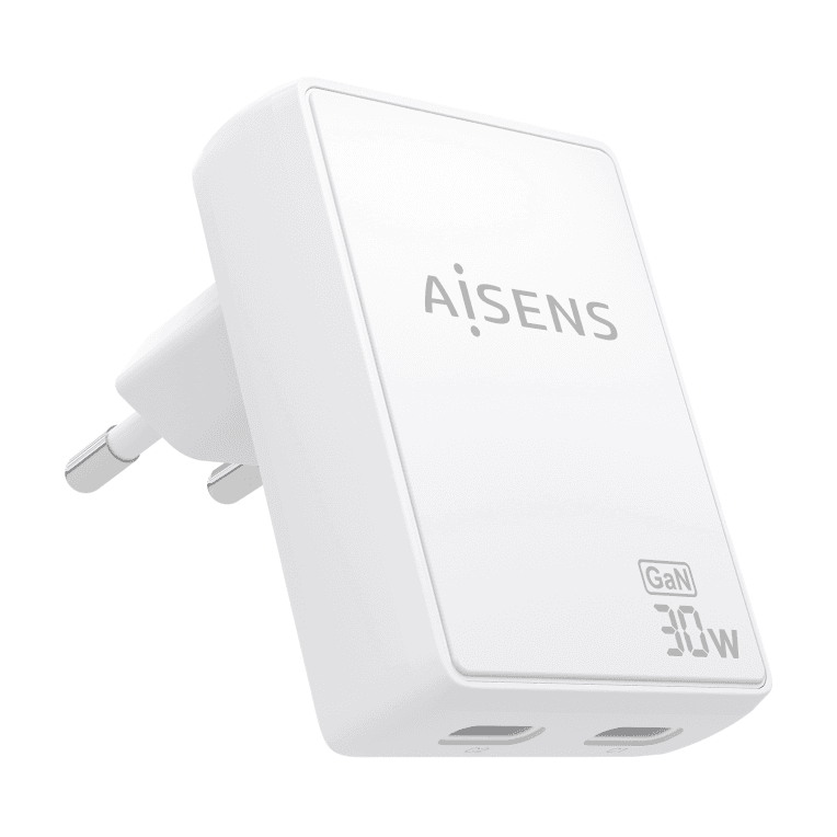Cargador Aisens Gan Pared UltraDelgado 30W 2xUSB-C PD3.0 QC4.0 Blanco — imagen 1