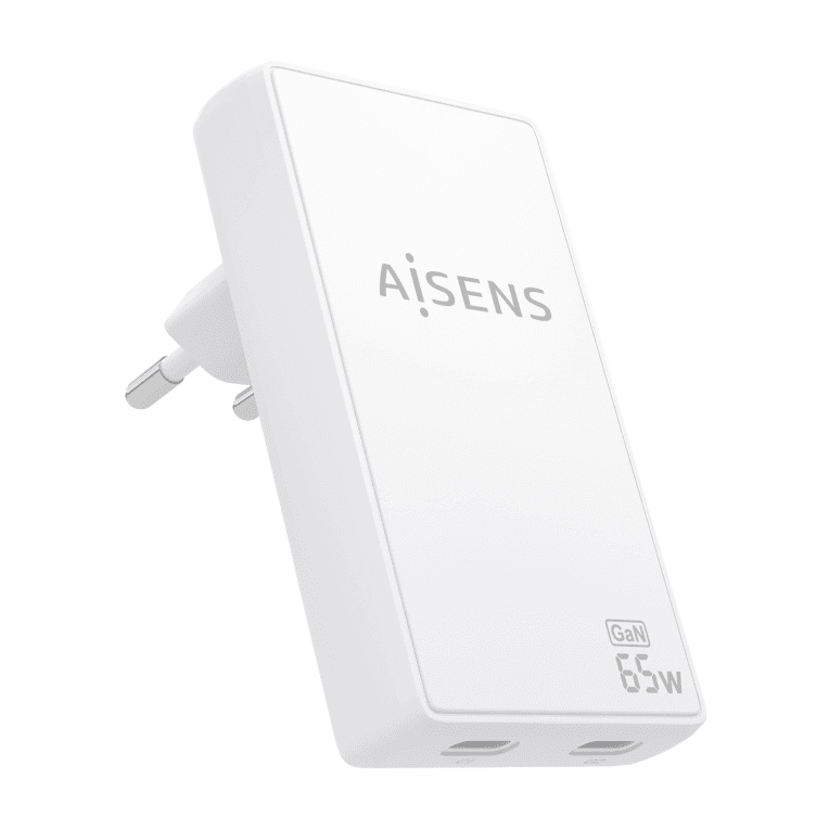 Cargador Aisens Gan Pared UltraDelgado 65W 2xUSB-C PD3.0 QC4.0 Blanco — imagen 1