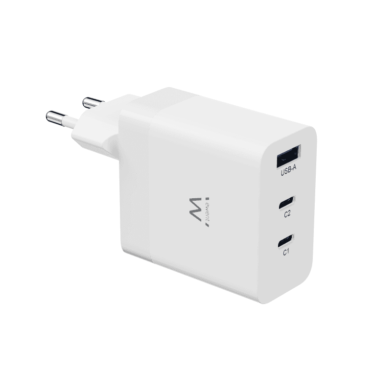 Cargador Móvil Ewent EW1323 Carga Rápida Puertos 2 USB-C y 1 USB-A 65W Blanco