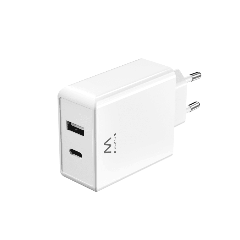 Cargador Móvil Ewent EW1328 Carga Rápida Puertos USB-C y USB-A 45W Blanco