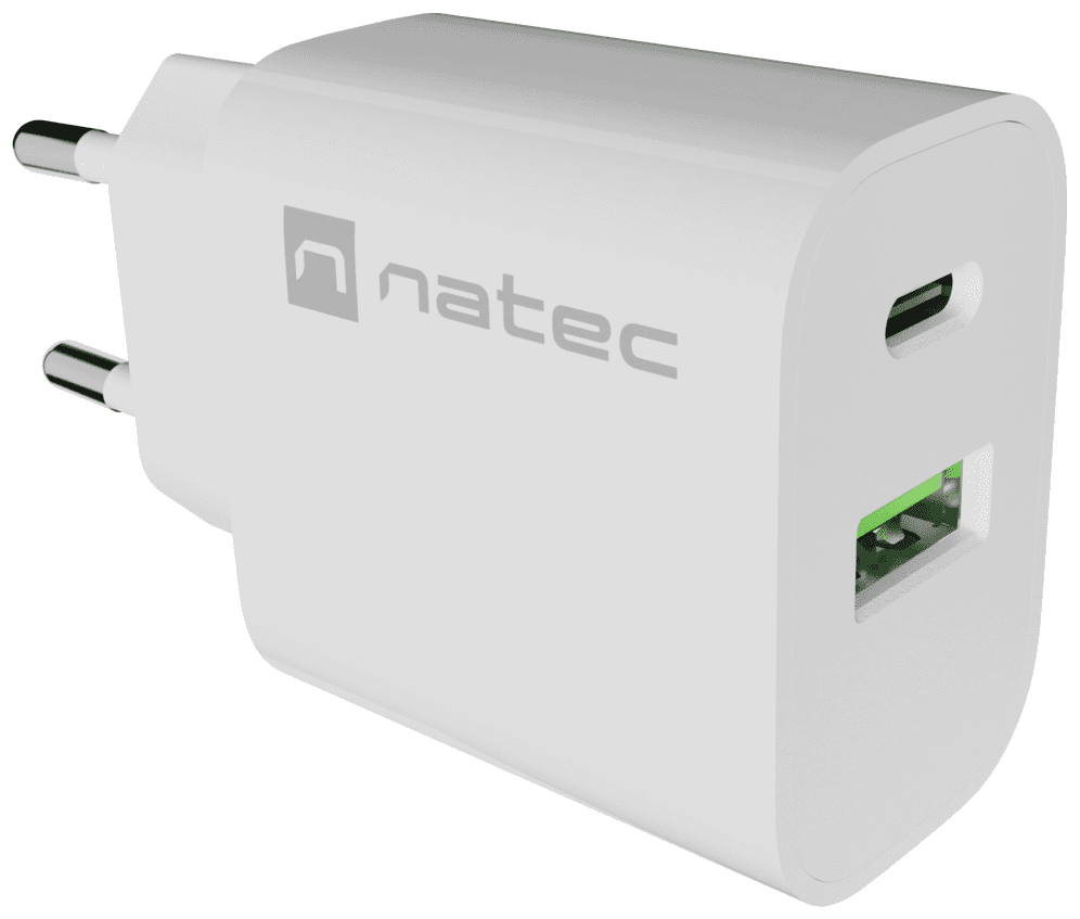 CARGADOR NATEC RIBERA 20W 1XUSB-A QC3.0 + 1XUSB-C PD3.0 BLANCO — imagen 1