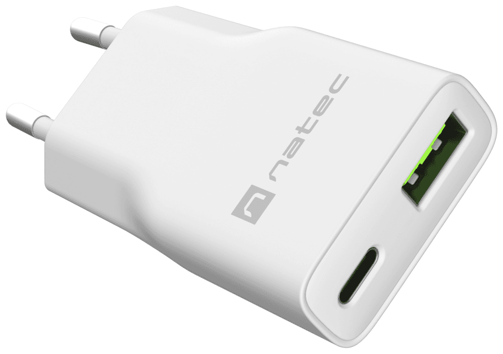 CARGADOR NATEC RIBERA SLIM 20W 1XUSB-A + 1xUSB-C PD3.0 QC3.0 PROTECCION OVP,OCP,SCP Y OTP BLANCO — imagen 1