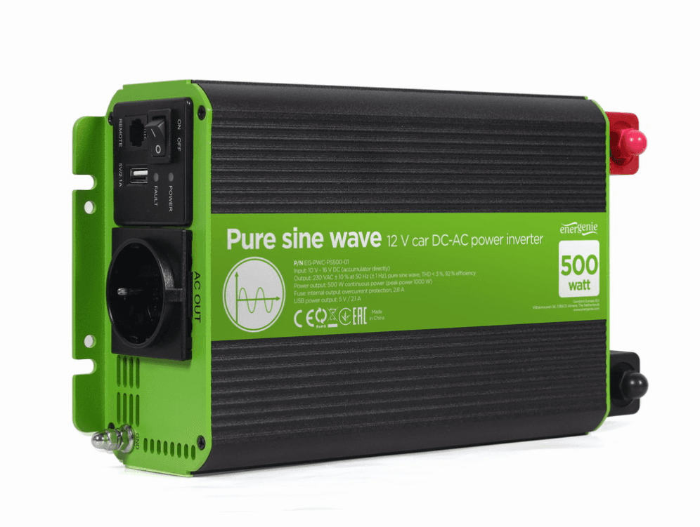 Cargador para portátil o Inversor Energenie EG-PWC-PS500-01 DC-AC Coche Onda Sinusoidal Pura 12V 500W