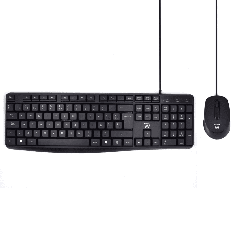 Combo Teclado Ratón Ewent Español Escritura Silenciosa USB Negro