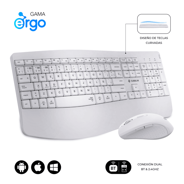 Combo Teclado Raton Subblim Prowave Ergo Inalambrico Blanco — imagen 1