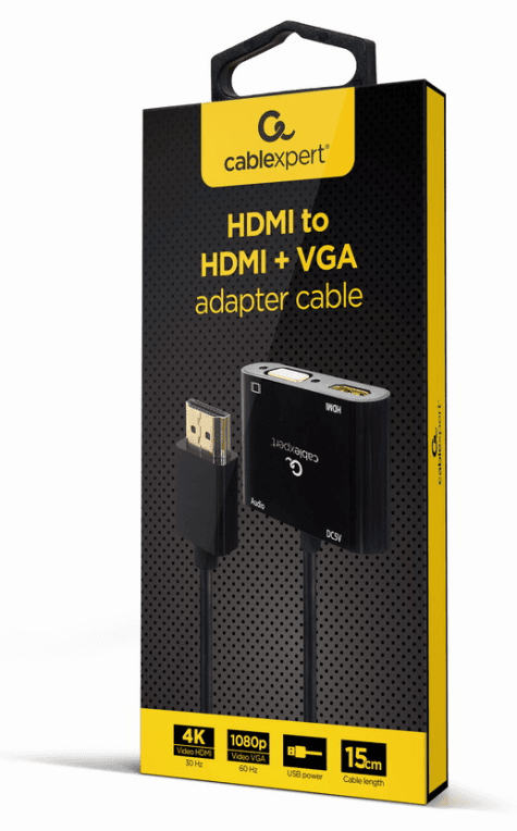 Conversor Gembird HDMI Macho a HDMI Hembra y VGA Hembra con jack de audio