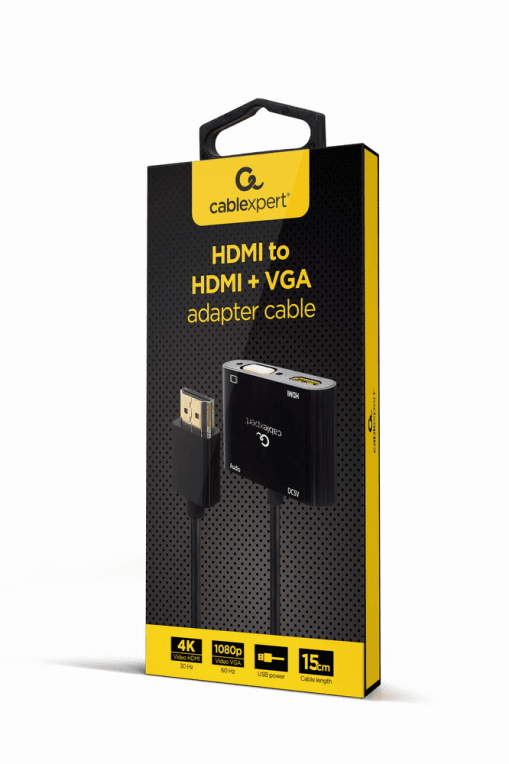 HDMI Macho a HDMI Hembra + VGA Hembra + Cable Adaptador de Audio Negro