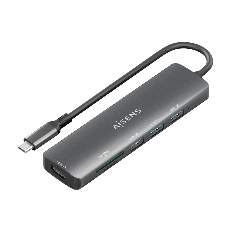 Hub Aisens 6 en 1 USB-C a HDMI 3xUSB-A SD Micro SD — imagen 1
