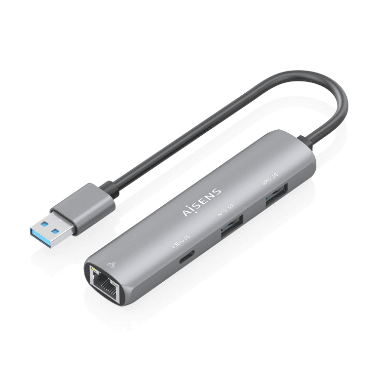 Hub Aisens USB-A a Ethernet Gigabit 1xUSB-C+2xUSB-A Gris 15cm — imagen 1