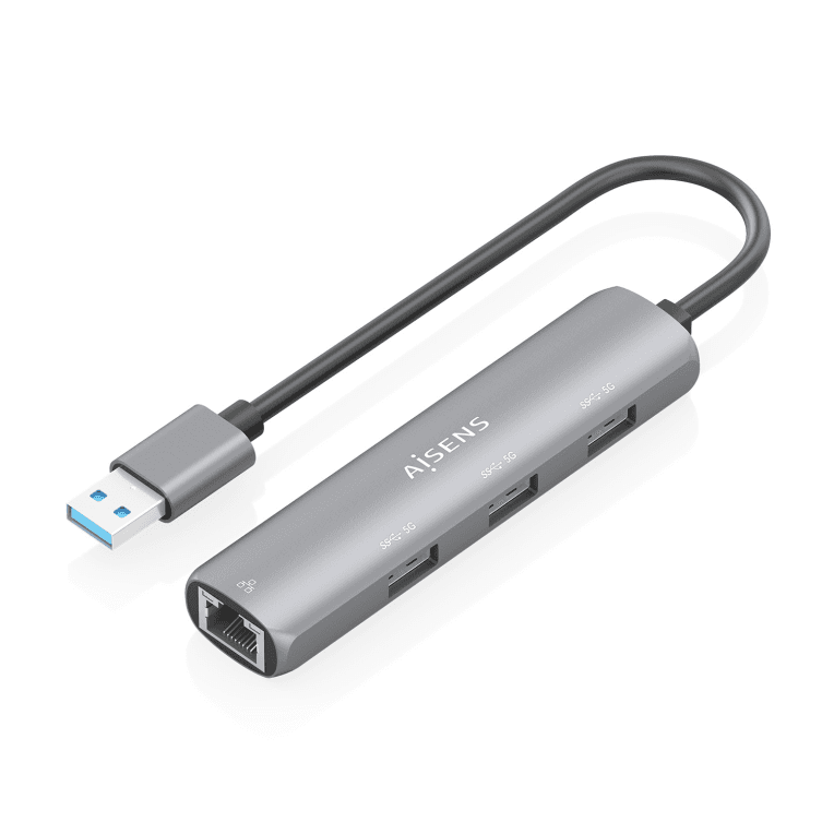 Hub Aisens USB-A a Ethernet Gigabit 3xUSB-A Gris 15cm — imagen 1