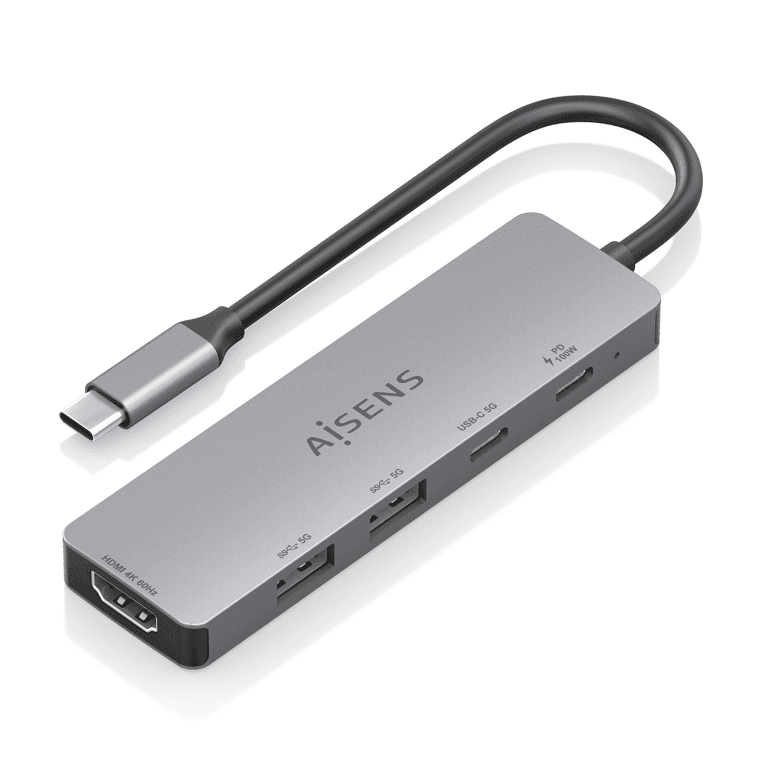 Hub Aisens USB-C 5 en 1 HDMI 2xUSB-A USB-C PD Gris 15cm — imagen 1