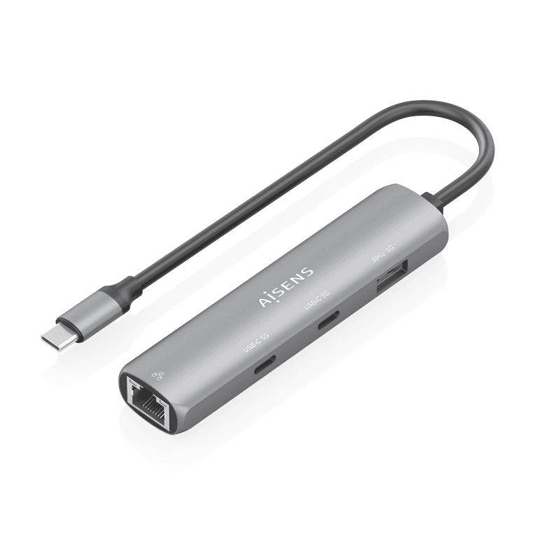 Hub Aisens USB-C a Ethernet Gigabit 2xUSB-C+1xUSB-A Gris 15cm — imagen 1