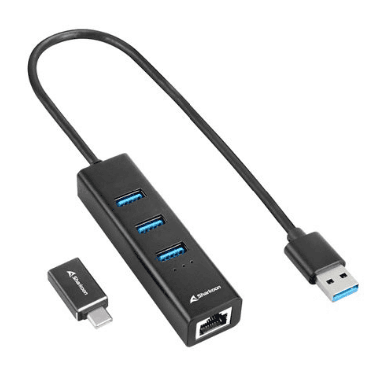 Hub Sharkoon 3x USB 3.2 Gen 1 + RJ45 en Aluminio Negro — imagen 1