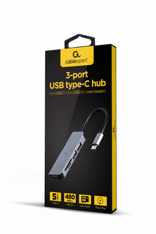 HUB USB TIPO-C DE 3 PUERTOS USB 3.1 Y USB 2.0 CON LECTOR DE TARJETAS