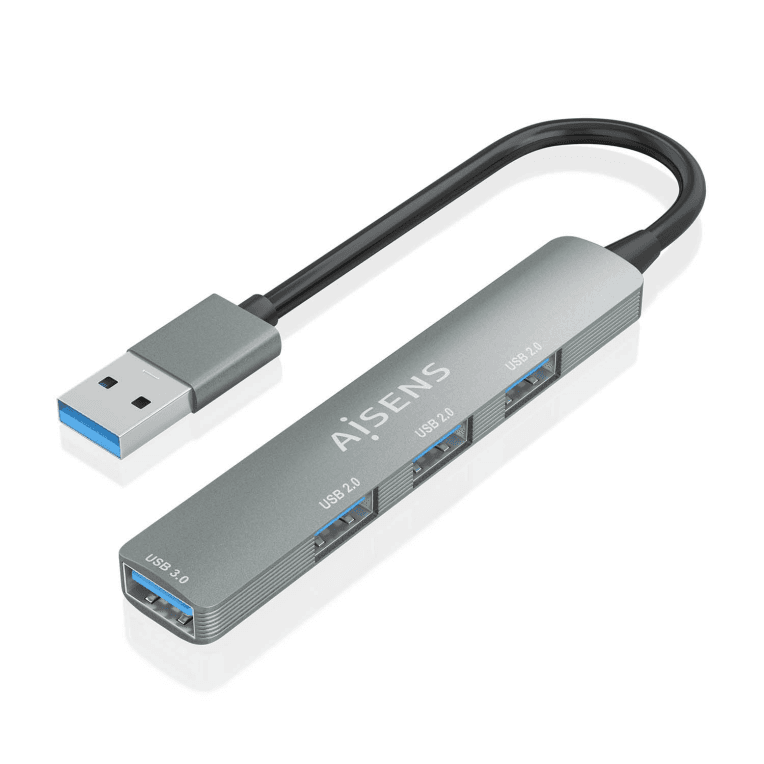 HubAisens USB 3.0 Aluminio 1xUSB3.0 A/H 3xUSB2.0 A/H Gris 10cm