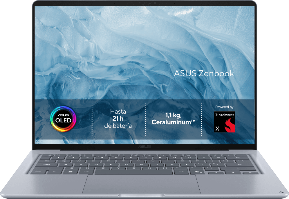 PORTATIL ASUS ZENBOOK 14 UX3480QA-U1144W SNAPDRAGON X1-26-100 16GB 256GB 14"OLED W11H BLUE noAC — imagen 1