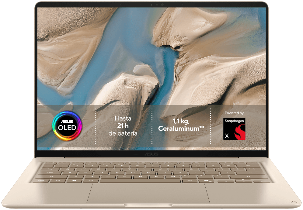 PORTATIL ASUS ZENBOOK 14 UX3480QA-U1223W SNAPDRAGON X1-26-100 16GB 256GB 14"OLED W11H BEIGE noAC — imagen 1